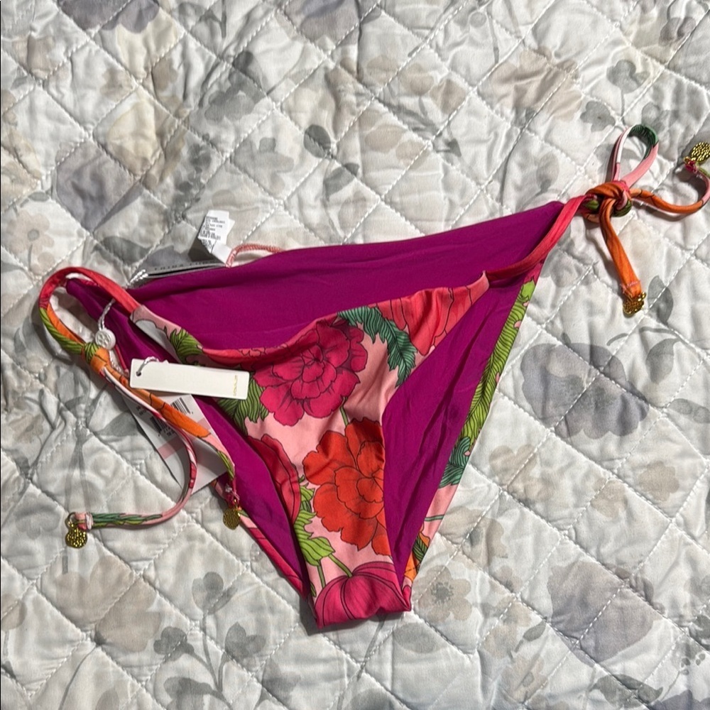 NWT Trina Turk Floral Bikini Bottom with Pink and Red Accents 6